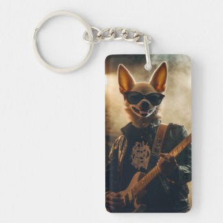 Cool Rocker Chihuahua T-Shirt - Vollgrafisches Git Schlüsselanhänger