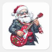 Cool Rocker Santa Playing Red Guitar Quadratischer Aufkleber (Vorderseite)
