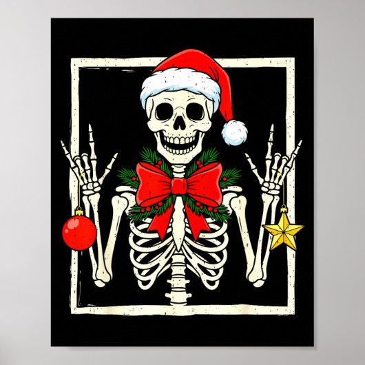 Cool Rocker Skeleton Santa Hat Christmas Punk Rock Poster (Vorne)