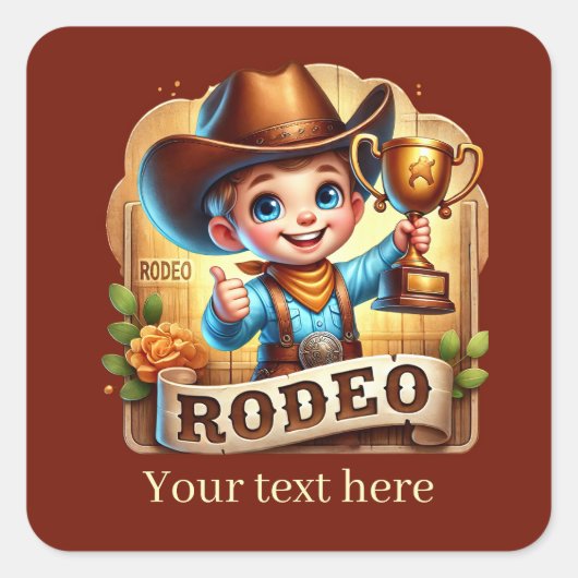 Cool Rodeo Cowboy fügen Text Quadratischer Aufkleber (Vorderseite)