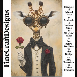 Cool Romantische Giraffe + Rote Rose AH2 Decoupage Seidenpapier