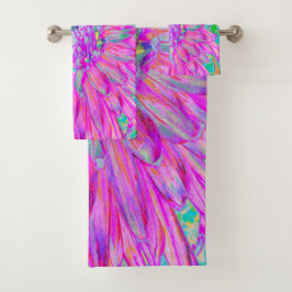 Cool rosa Blau und Lila Künstlerische Dahlia Blüte Badhandtuch Set