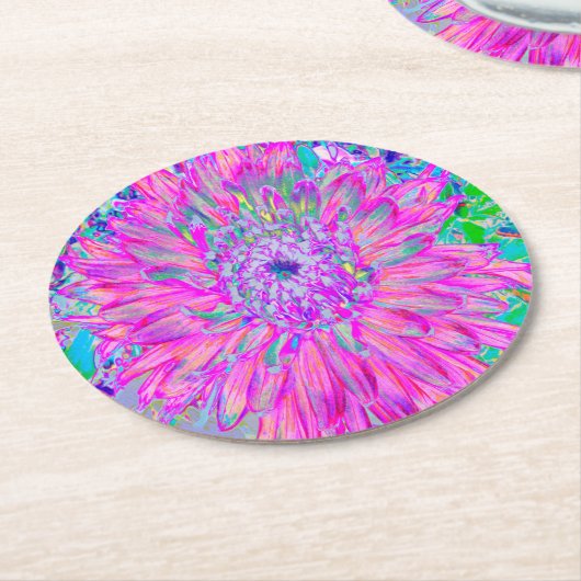 Cool rosa Blau und Lila Künstlerische Dahlia Blüte Runder Pappuntersetzer (Angewinkelt)
