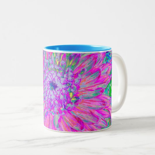 Cool rosa Blau und Lila Künstlerische Dahlia Blüte Zweifarbige Tasse (VorderseiteRechts)