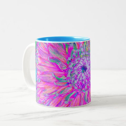 Cool rosa Blau und Lila Künstlerische Dahlia Blüte Zweifarbige Tasse (Vorderseite Links)