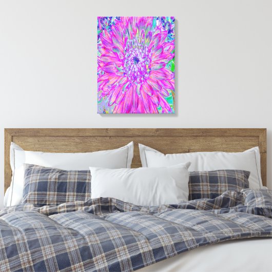 Cool-rosa, blaue und Lila Kaktus-Dahlia-Explosion Leinwanddruck (Insitu (Schlafzimmer))