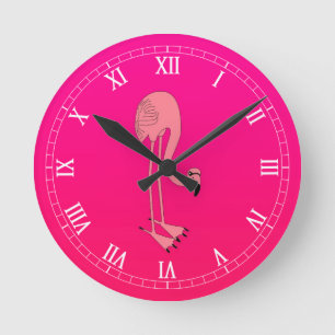 Cool rosa Cartoon Flamingo Runde Wanduhr