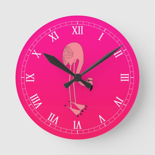Cool rosa Cartoon Flamingo Runde Wanduhr (Vorderseite)