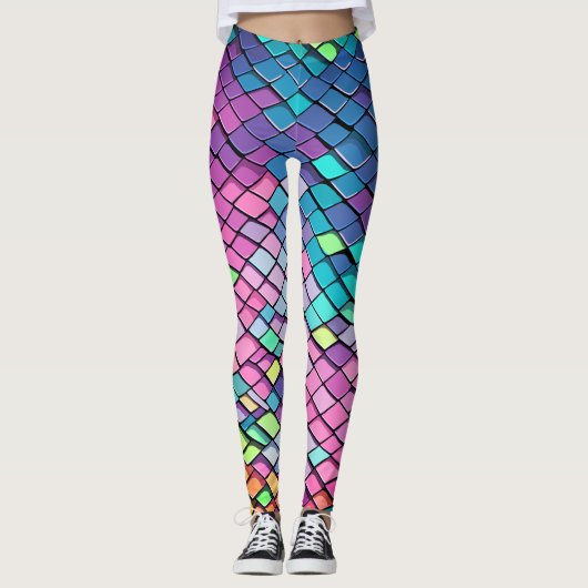 Cool rosa Farbenfrohe Meerjungfrau Schwanz Scales Leggings (Vorderseite)