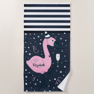 Cool rosa Flamingo Nautical Navy Blau Streifen Strandtuch