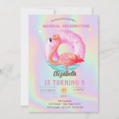 Cool rosa Flamingos Pool Float Holographic Einladung (Vorderseite)