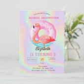 Cool rosa Flamingos Pool Float Holographic Einladung (Stehend Vorderseite)