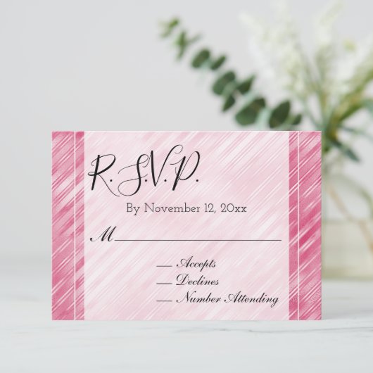 Cool rosa Glam Streifen Hochzeitsszenario Begleitkarte (Stehend Vorderseite)