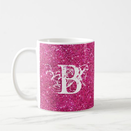 Cool rosa Glitzer Weiß Funky Monogram Custom Kaffeetasse (Links)