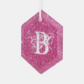 Cool rosa Glitzer Weiß Funky Monogram Custom Ornament Aus Glas (Vorderseite Links)