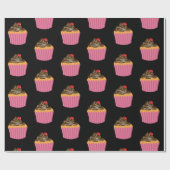 Cool rosa Kuchenmuster auf Schwarz Geschenkpapier (Flach)