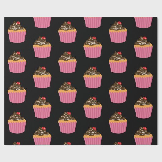Cool rosa Kuchenmuster auf Schwarz Geschenkpapier (Flach)