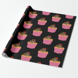 Cool rosa Kuchenmuster auf Schwarz Geschenkpapier