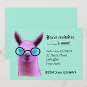 Cool-Rosa-Llama-individuelle Einladungen (Vorne/Hinten)