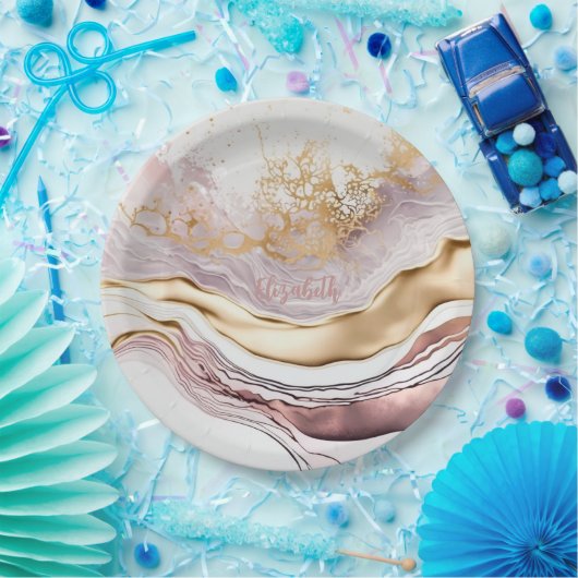 Cool rosa Marmorstein Gold Pappteller (Party)