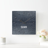 Cool Rustic Look Blue Denim Wall Clock Quadratische Wanduhr (Zuhause)