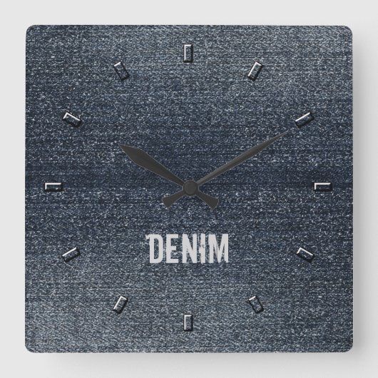 Cool Rustic Look Blue Denim Wall Clock Quadratische Wanduhr (Vorderseite)
