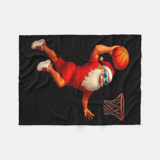 Cool Santa Basketball Player Dunking Xmas Christma Fleecedecke (Vorderseite (Horizontal))