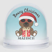 Cool Santa Bear Beary Christmas Custom text name Schneekugeln (Vorderseite)