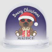 Cool Santa Bear Beary Christmas Custom text name Schneekugeln (Rückseite)