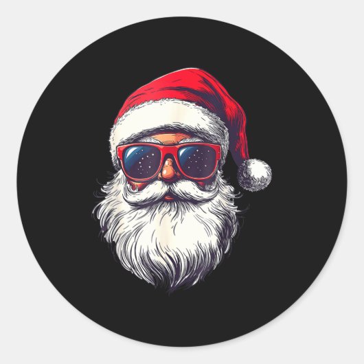 Cool Santa Claus Face Retro Sungles Christmas Men Runder Aufkleber (Vorderseite)