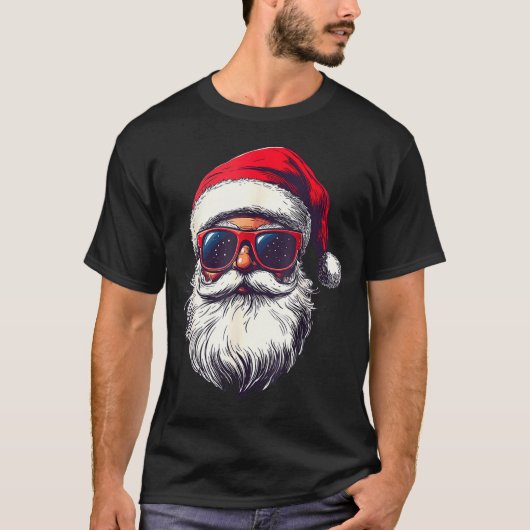 Cool Santa Claus Face Retro Sungles Christmas Men  T-Shirt (Vorderseite)