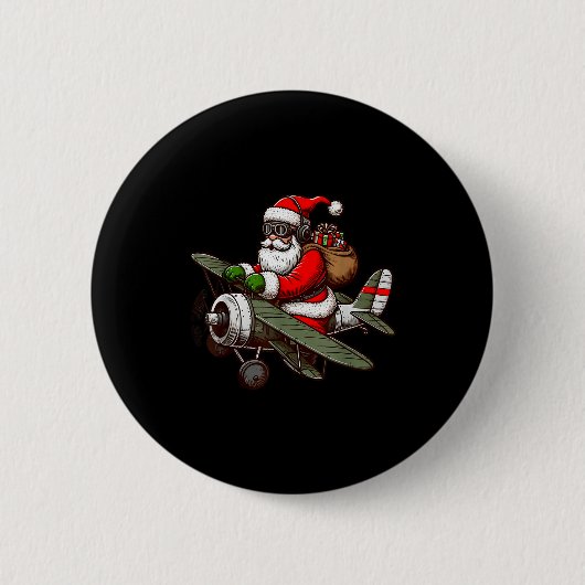 Cool Santa Claus Flying Airplane Pajama Christmas  Button (Vorderseite)