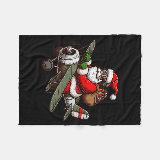 Cool Santa Claus Flying Airplane Pajama Christmas Fleecedecke (Vorderseite (Horizontal))