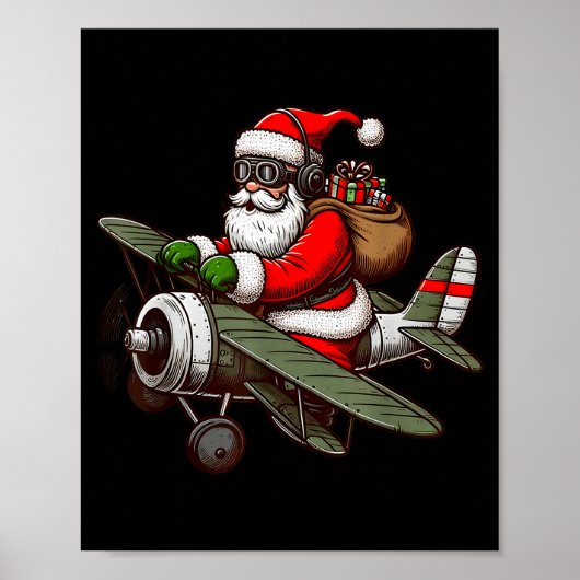 Cool Santa Claus Flying Airplane Pajama Christmas Poster (Vorne)