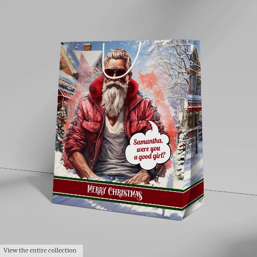 Cool Santa Claus Gift Bag Custom Name Keepsake Mittlere Geschenktüte