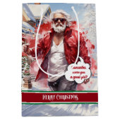 Cool Santa Claus Gift Bag Custom Name Keepsake Mittlere Geschenktüte (Vorderseite)