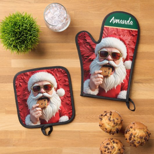 Cool Santa Claus Ofenhandschuh & Topflappen-Set (Oben Unten)