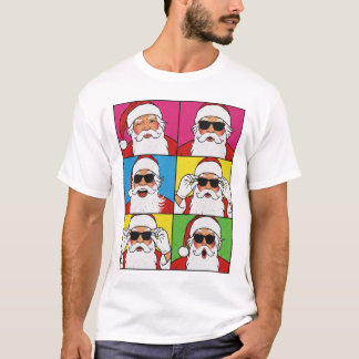 Cool Santa Claus Pop Art with Sunglasses - Retro C T-Shirt
