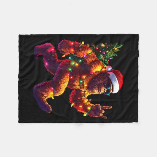 Cool Santa Hat Bigfoot Christmas Lights Festive Ho Fleecedecke (Vorderseite (Horizontal))