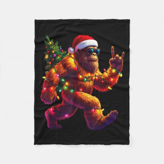 Cool Santa Hat Bigfoot Christmas Lights Festive Ho Fleecedecke (Vorderseite)