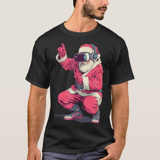 Cool Santa Moves With Vr Headset For Gaming Christ T-Shirt (Vorderseite)