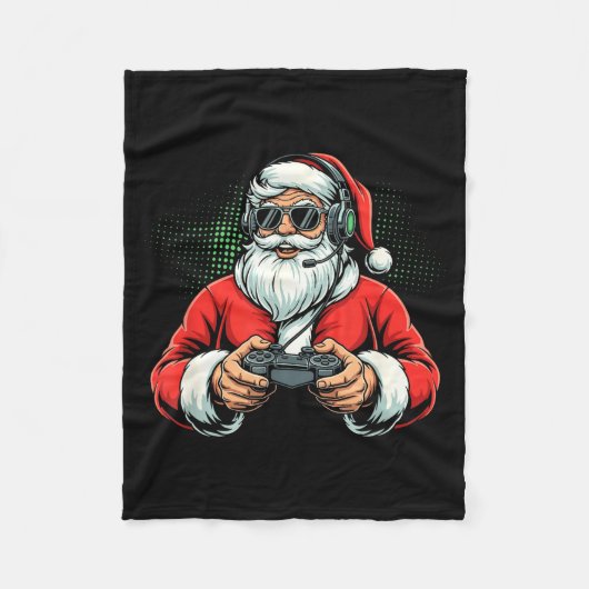 Cool Santa Playing Video Games Christmas Gamer Boy Fleecedecke (Vorderseite)