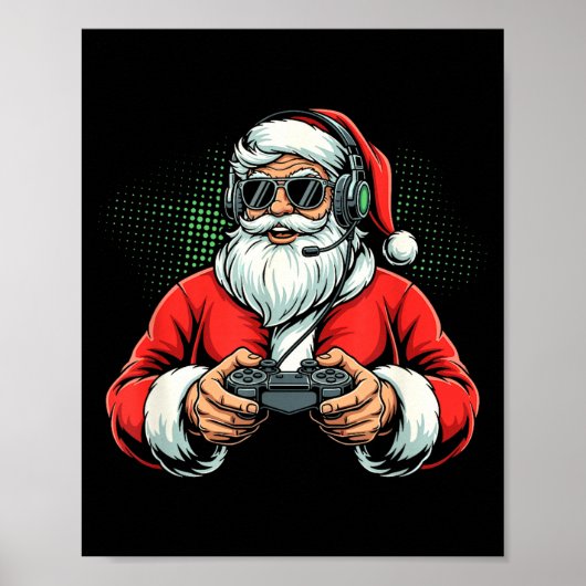 Cool Santa Playing Video Games Christmas Gamer Boy Poster (Vorne)
