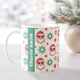 Cool Santa retro stars pale red green Christmas Kaffeetasse