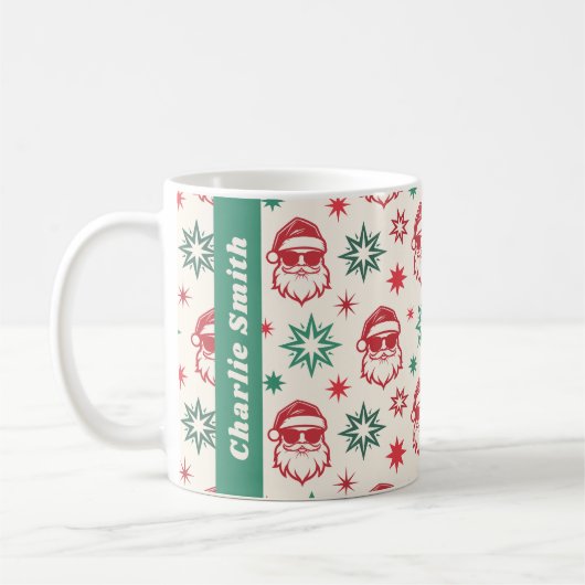 Cool Santa retro stars pale red green Christmas Kaffeetasse (Links)