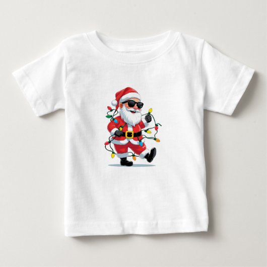 Cool Santa with Christmas Lights – Modern Festive Baby T-shirt (Vorderseite)