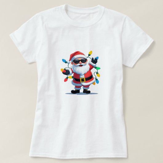 Cool Santa with Christmas Lights – Modern Festive T-Shirt (Design vorne)