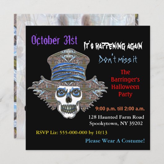 Cool ScareCrow Fright Halloween SQUARE Einladung (Vorne/Hinten)