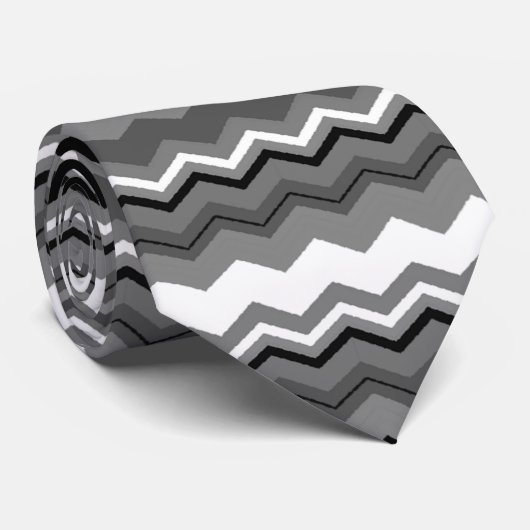 cool Schwarz, Grau und Weiß Zickzackmuster Krawatt Krawatte (Gerollt)