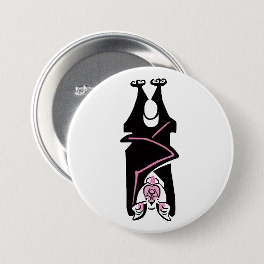 Cool Schwarz & Rosa BAT - Halloween - Goth - Natur Button (Vorne & Hinten)